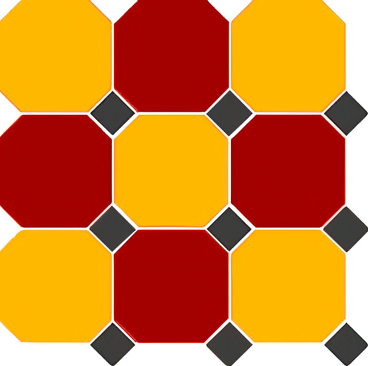 Керамогранит Octagon New 4421/20 Oct14-B Brick Red 20 Ochre Yellow 21 Octagon/Black 14 Dots 30x30